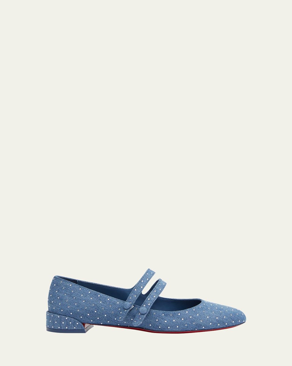 Sweet Jane Strass Denim Red Sole Ballerina Flats